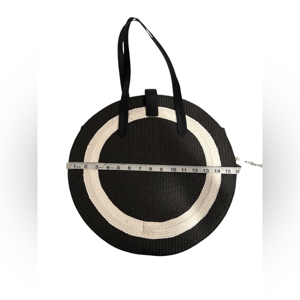 Black and White Circle Straw Beach Tote Bag